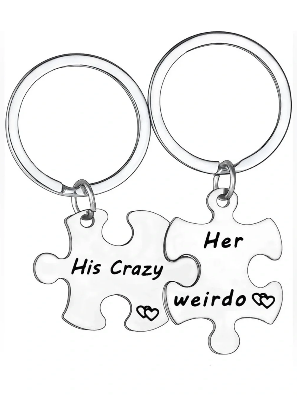 🪷 His Crazy / Her Weirdo Puzzle Keychain Set - Silver Tone